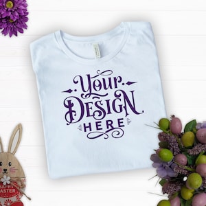 Easter T-shirt Mockup, White Easter Bella Canvas 3001, Plain Shirt Mockup, Mockup Shirt Designs, Folded T-shirt Mockup , Flat lay mockup
