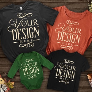 Fall T-shirt Mockup, Family of 4 T-shirt Mockup, Bella Canvas 3001, Autumn Mockup, Mockup Shirt Designs, Fall Themed Mockup, Flat lay mockup