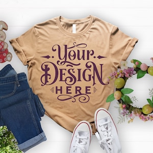 Easter T-shirt Mockup, Cream Easter T-shirt Mockup, Plain Shirt Mockup, Mockup Shirt Designs, Mockup T-shirt, T-shirt, Flat lay mockup
