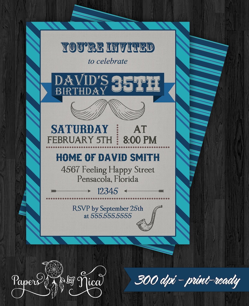 Men Birthday Invitation Custom Adult Birthday Invitation | Etsy