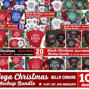 Christmas Mockup Mega Bundle, 100 Christmas mockups, Bella Canvas 3001, Plain Shirt Mockup, T-shirt Bundle, Flat lay mockup
