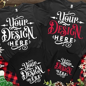 Christmas Family T-Shirt Mockup, White Bella Canvas Mockup, Family Mockup, Bella Canvas 3001, Mockup Shirt Designs, Flat lay mockup