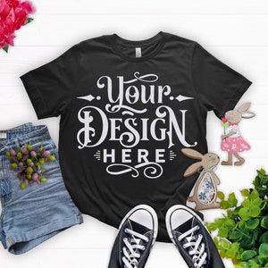 Easter T-shirt Mockup, Black Easter Bella Canvas 3001, Plain Shirt Mockup, Mockup Shirt Designs, Mockup T-shirt, Tshirt, Flat lay mockup