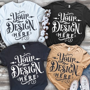 Fall T-shirt Mockup, Group of 4 T-shirt Mockup, Bella Canvas 3001, Autumn Mockup, Mockup Shirt Designs, Fall Themed Mockup, Flat lay mockup