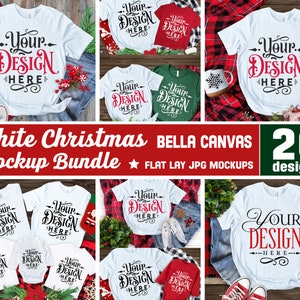 White T-shirt Christmas Mockup Bundle, 20 Christmas mockups, Bella Canvas 3001, Plain Shirt Mockup, T-shirt Bundle, Family, Flat lay mockup