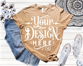 Fall T-shirt Mockup, Cream T-shirt Mockup, Bella Canvas 3001, Autumn Mockup, Mockup Shirt Designs, Fall Themed Mockup, Flat lay mockup