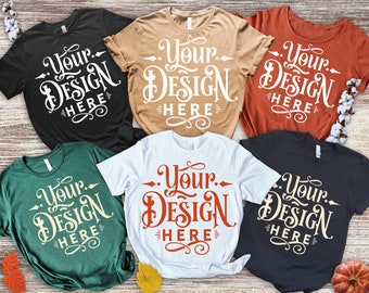 Fall T-shirt Mockup, Group of 6 T-shirt Mockup, Bella Canvas 3001, Autumn Mockup, Mockup Shirt Designs, Fall Themed Mockup, Flat lay mockup