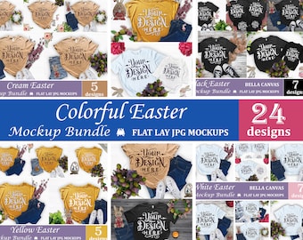 Easter Bundle, T-shirt Easter Mockup Bundle, 24 Easter mockups, Plain Shirt Mockup, T-shirt Bundle, Family, Flat lay mockup