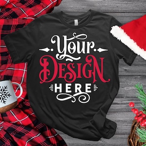 Christmas T-shirt Mockup, Black T-shirt Mockup, Bella Canvas 3001, Winter T Shirt Mockup, Mockup Shirt Designs, Tshirt, Flat lay mockup