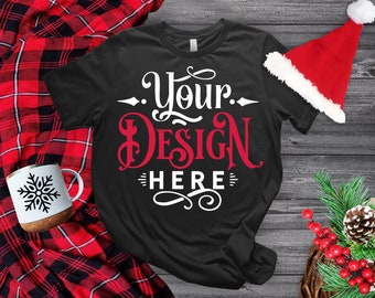 Christmas T-shirt Mockup, Black T-shirt Mockup, Bella Canvas 3001, Winter T Shirt Mockup, Mockup Shirt Designs, Tshirt, Flat lay mockup