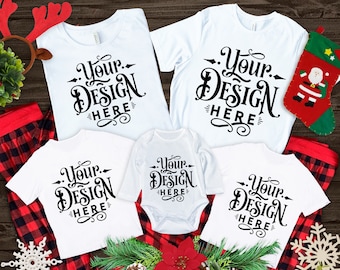 Christmas Family T-Shirt Mockup, White Bella Canvas Mockup, Family Mockup, Bella Canvas 3001, Mockup Shirt Designs, Flat lay mockup