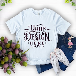 Easter T-shirt Mockup, White Easter Bella Canvas 3001, Plain Shirt Mockup, Mockup Shirt Designs, Mockup T-shirt, Tshirt, Flat lay mockup