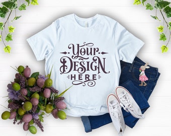 Easter T-shirt Mockup, White Easter Bella Canvas 3001, Plain Shirt Mockup, Mockup Shirt Designs, Mockup T-shirt, Tshirt, Flat lay mockup