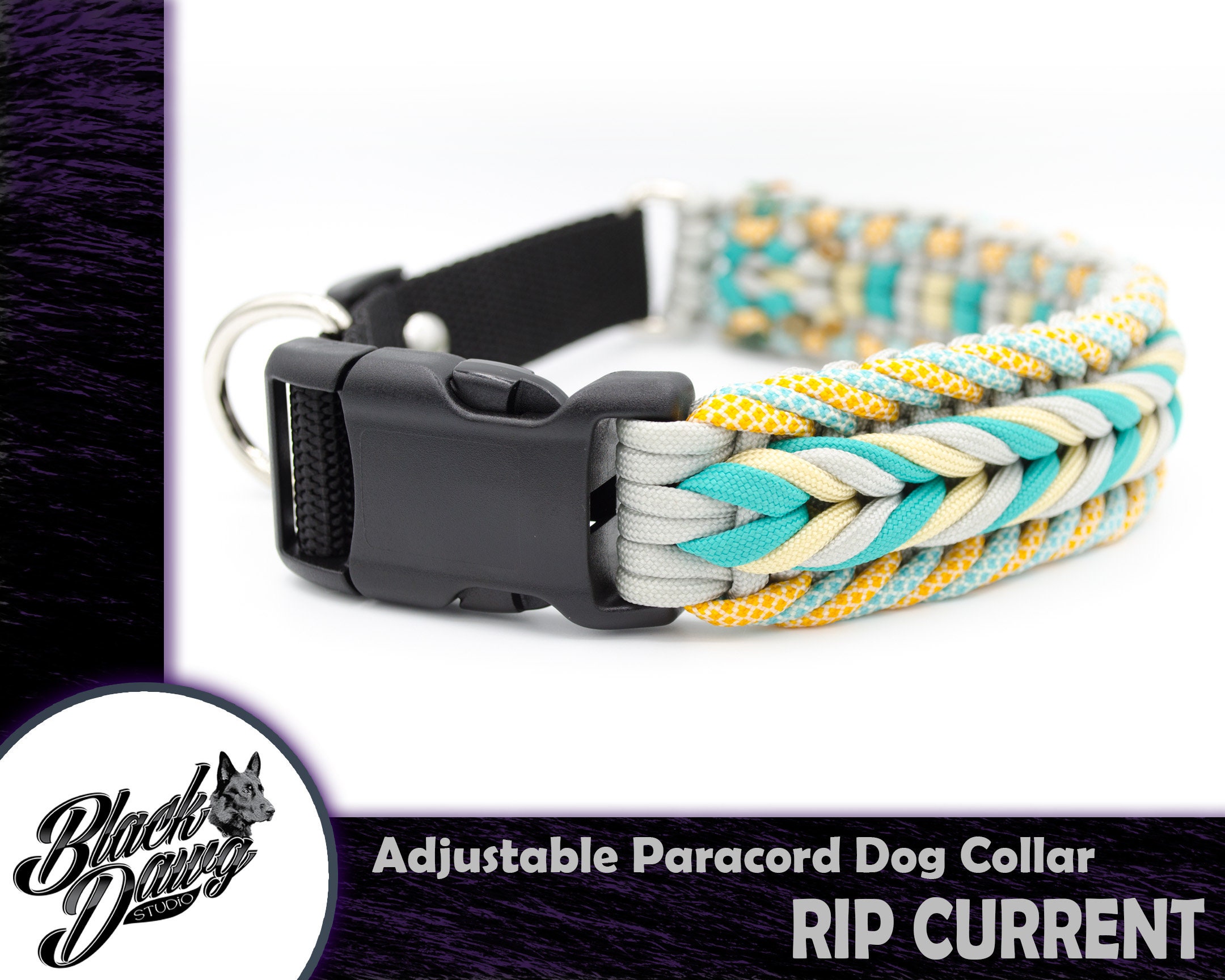 Rip Current Design Adjustable 17-19 Paracord Dog Collar - Teal, Cream,  Silver Grey, Diamond Turquoise/Cream, Honeycomb