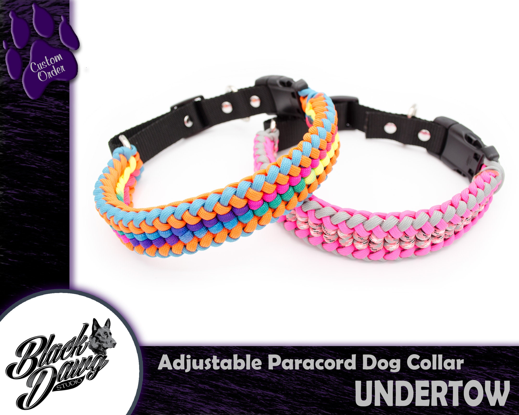 Undertow Design Adjustable Paracord Dog Collar CUSTOM ORDER 