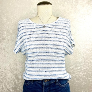 Vintage Lauren Ralph Lauren Crochet Blue White Stripe Sweater PS
