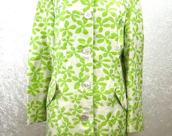 Abrigo tipo gabardina de lino con estampado floral retro de Harold, talla M.