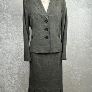 Vintage 90’s Women’s Suit Brown Crosshatch Evan Picone Blazer Box Pleat Hem Skirt Size 10