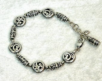 Vintage Brighton Scroll Link Bracelet Silver Tone Etched Design
