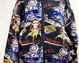 Vintage 80s Carol Horn Silk Bomber Jacket: Novelty Travel Print Streetwear
