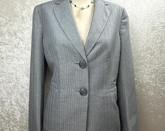 Vintage Le Suit Pant Suit Muted Grey Stripe Two-Piece Polyester Size 6 Normcore