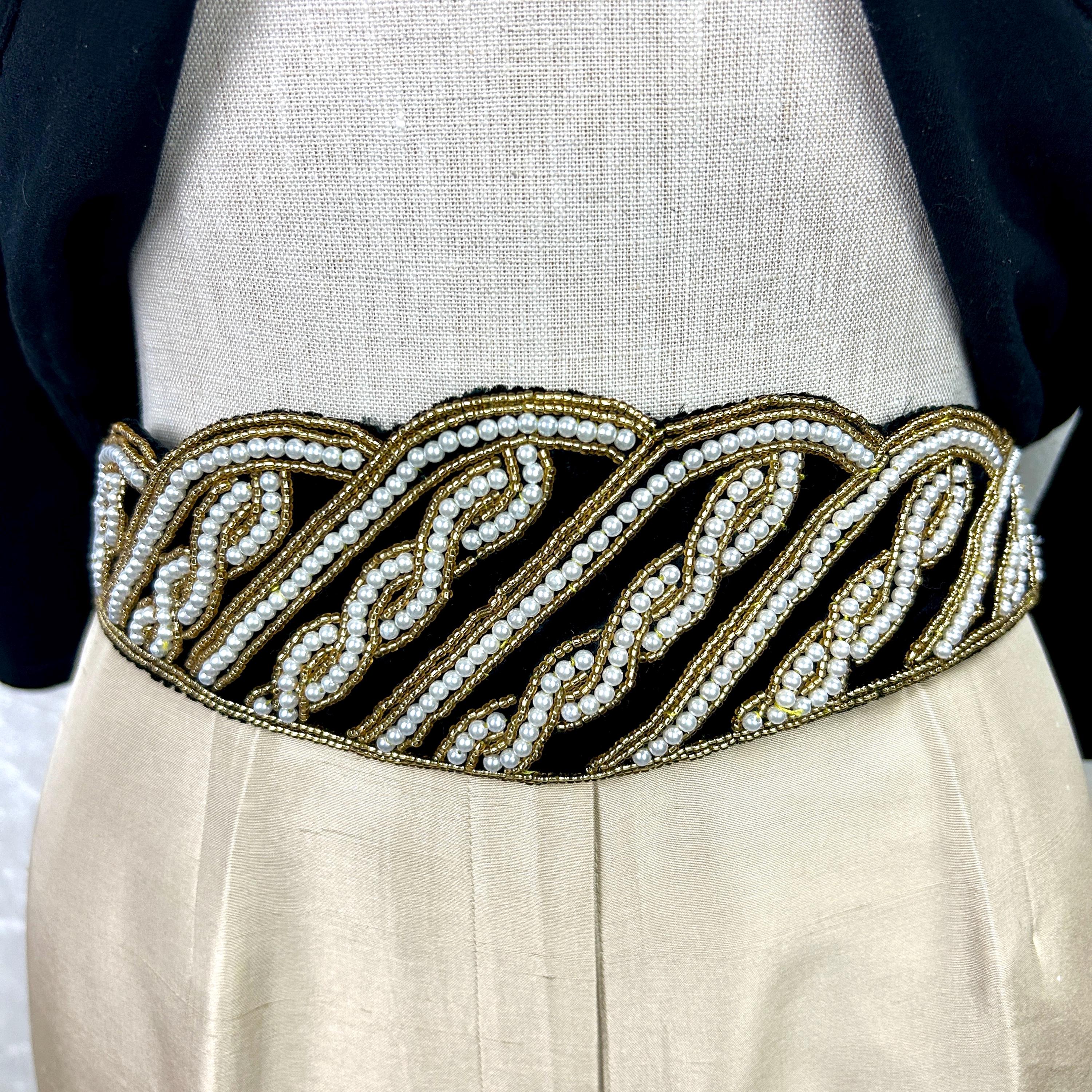 Vintage La Regale black silver beaded satin belt evening statement accessory Vintage La Regale Beaded Handbag Black Satin Multicolor  main image 4