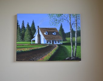 SALE Acrylgemälde, Landhaus, Frühlingsgemälde, Frühlingsblüten, Espenmalerei