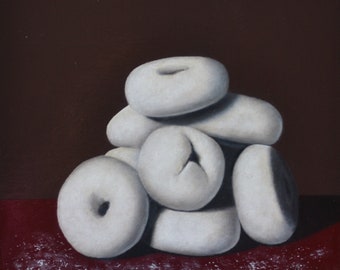 Donut acrylschilderij - miniatuur voedselstillevenkunstwerk