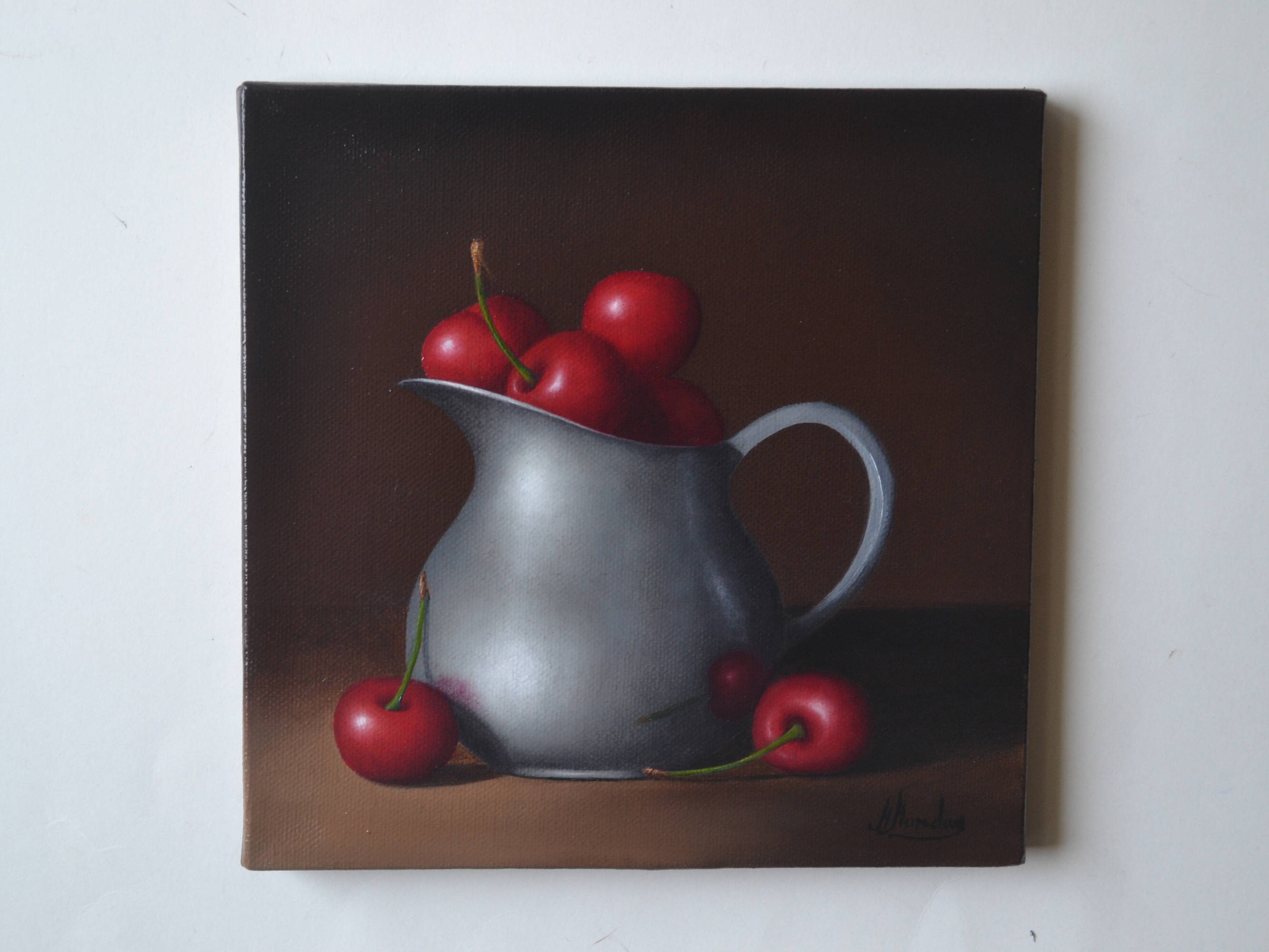 静物画 アクリル 壺と顔の彫刻