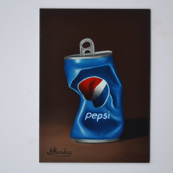 Original Pepsi can painting, crushed soda can, small still life painting, miniature, tiny, mini, realistic, original, food, drink, kitchen