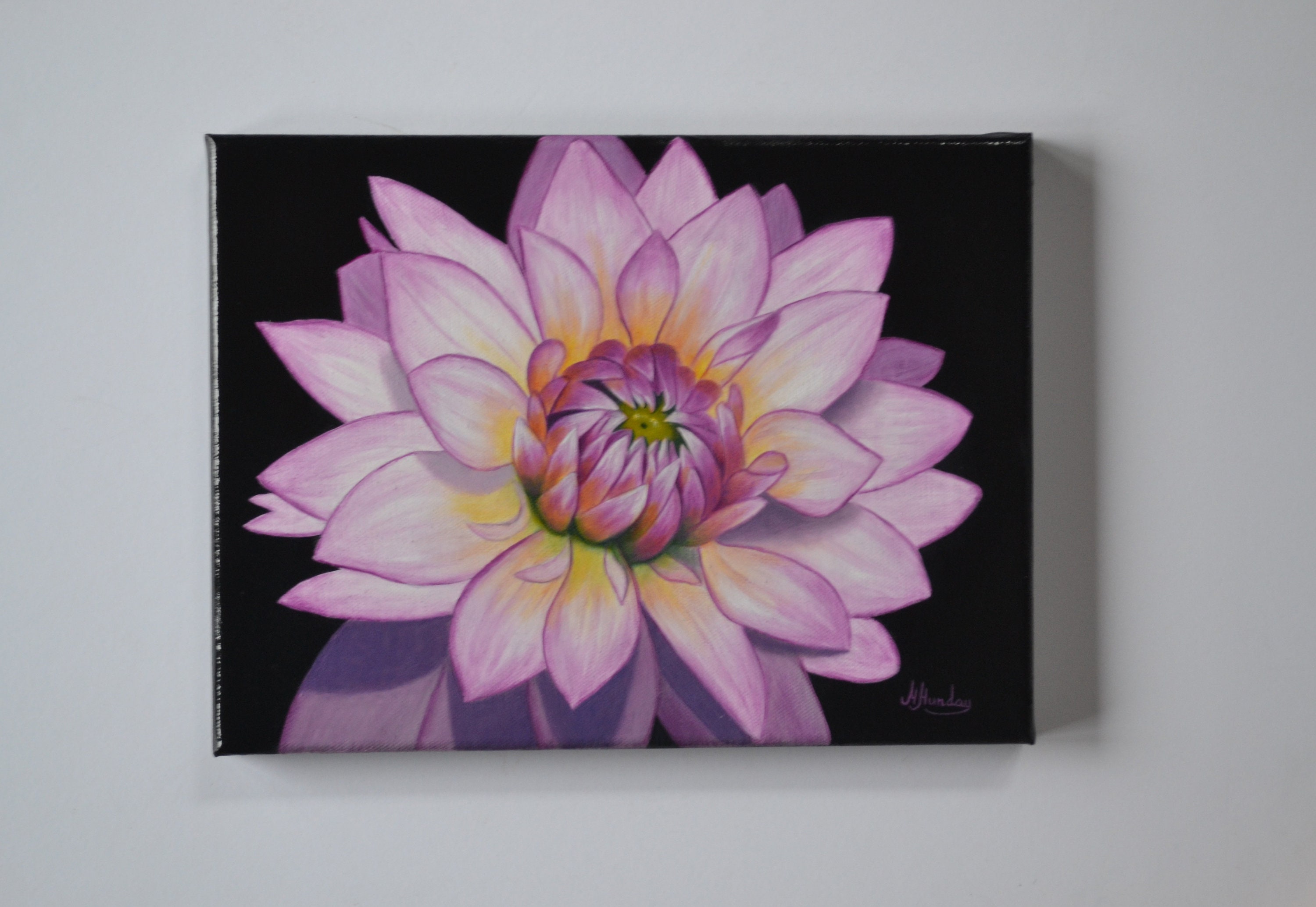 アクリル画　白いダリア アクリル画 白いダリア アクリル画白いダリア