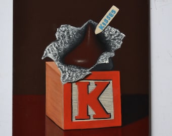 Chocoladekusjes en bouwsteen – miniatuur stilleven van acryl