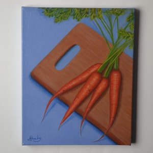 Acrylic small still life painting, vegetable painting, carrot painting, tiny food painting, kitchen miniature, carrots art