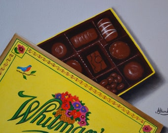 Whiman&#39;s Chocolate Box Gemälde: Kleines Acryl Stillleben Art