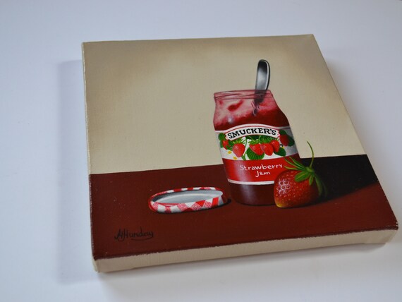 Small Airtight Jam Jar Hand Painted With Strawberry and Flower