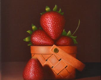 Strawberry Still Life Miniature - Tiny Kitchen Acrylic Artwork