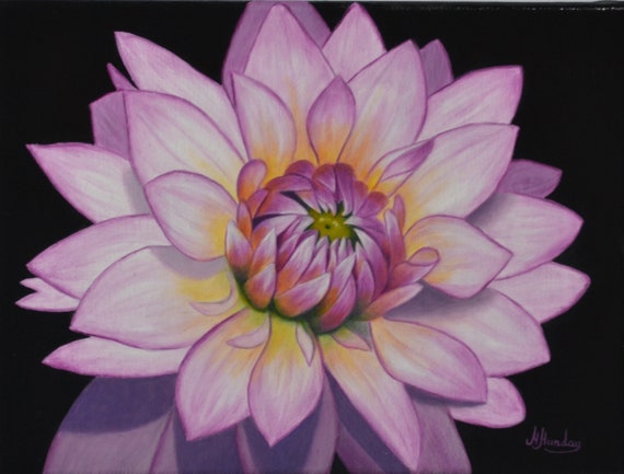 アクリル画白いダリア