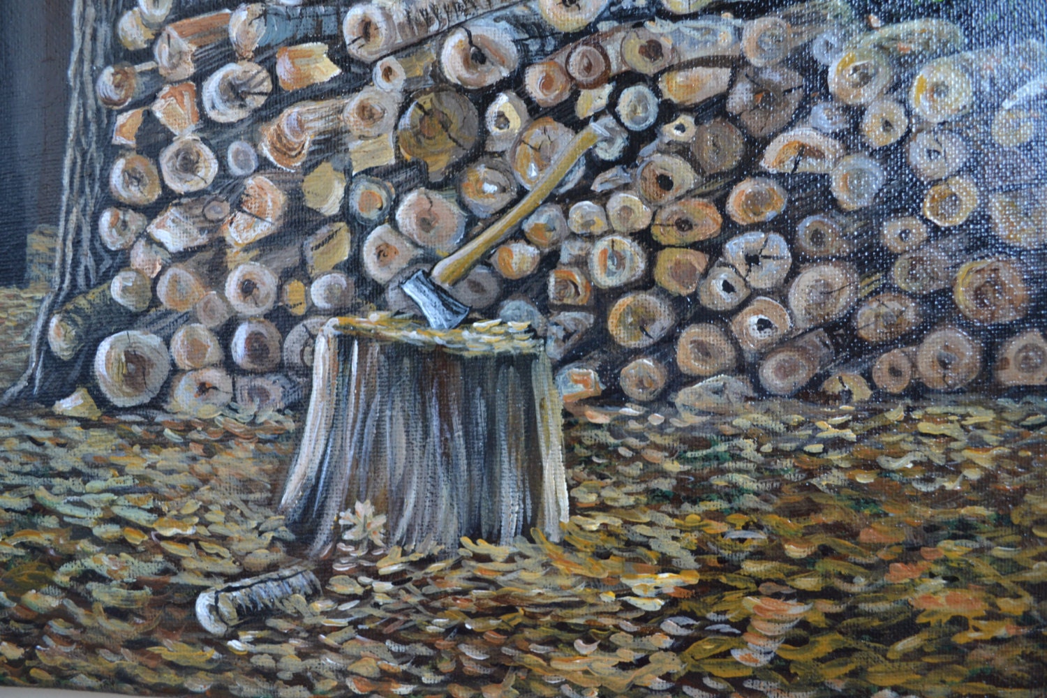 Original Acrylic Woodpile Painting - Etsy