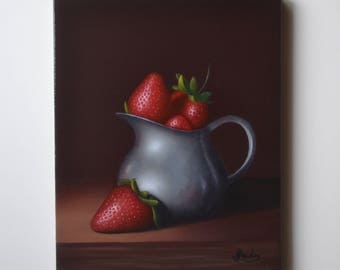 いちごのある静物画☆水彩画☆原画☆A4サイズ いちごの水彩画(オリジナル)原画 - メルカリ