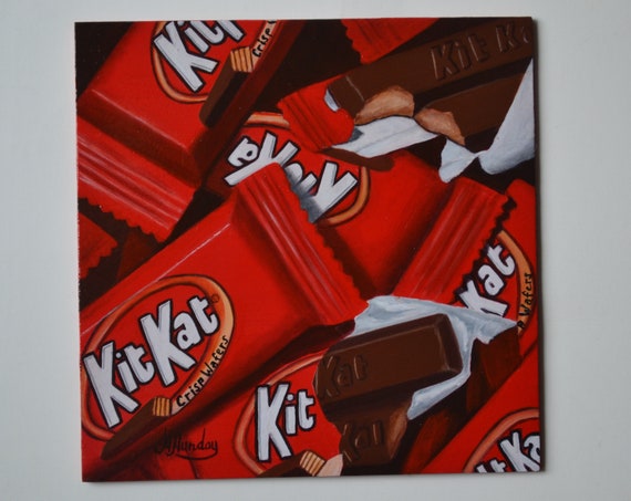 Original Acrylic Kit Kat Candy Bar Painting, Chocolate, Food, Snack,  Miniature, Small Still Life, Artwork, Tiny, Kitchen, Realistic, 