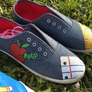 Teacher apple and worm shoes