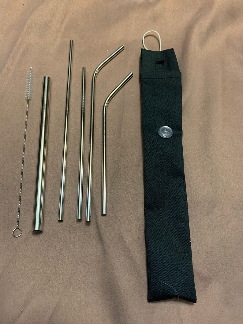 Metal straws with sleek charcoal pouch image 1