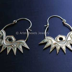 Tribal Brass Hoop Earrings , Hoop Earrings Brass Earrings,  Gold Earrings,hippie ,bohemian ,Wedding, hippie , Ethnic