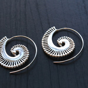 Tribal brass earrings, Peacock Earrings, Spiral Hoops, Ethnic earrings, Tribal Earrings, Tribal jewelry, Brass earrings