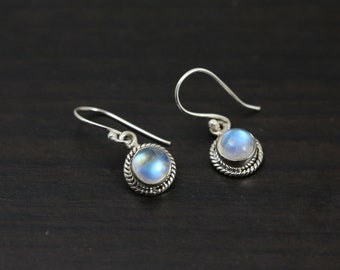 Moonstone 925 Earrings, Rainbow Moonstone drops Earrings, 925 Gemstone drops, Post Earring, Bali Silver Earrings, INdian Silver