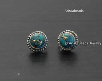 Copper Turquoise 925 Studs, Turquoise  Earrings, Light  Birthstone Earrings, Turquoise Earring, 925 streling silver earrings