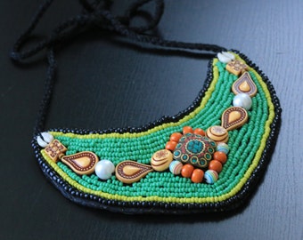 Beaded Collar Necklace,  Beaded Bib Necklace,Multicolor Statement Necklace, Tribal Bohemian ,Bold Necklace,Bohochic, Nepal Jewelry