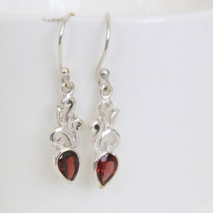 Garnet Earrings Silver Earrrings, Garnet Gemstone Jewelry, Light Dangle Birthstone Earrings