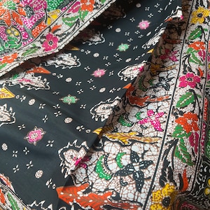 2 Yards Malaysian Batik Fabric Lightweight Cotton Floral Print Textile Sarong