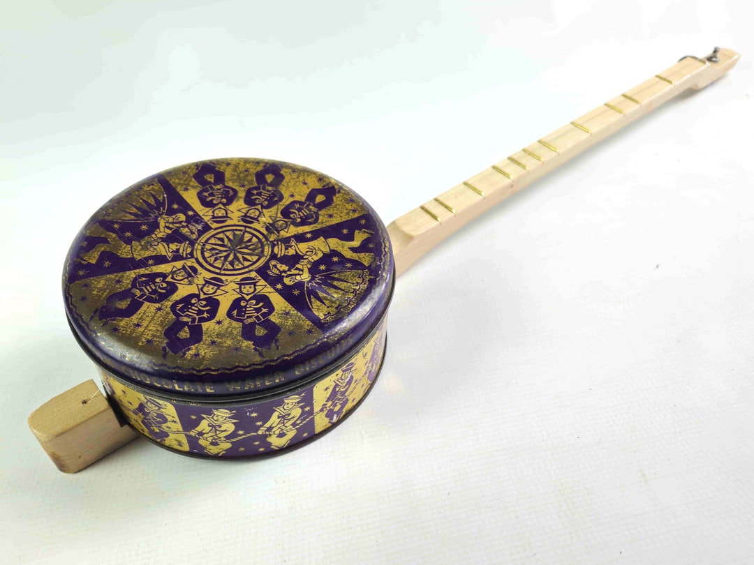 The Vintage Chocolate Tin Canjo, One String Guitar, Diddley Bow, Cigar ...